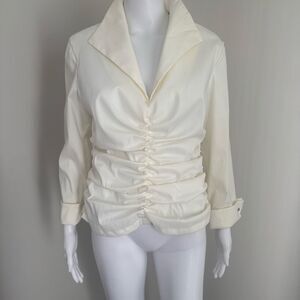 Tadashi Collection Ruched Taffeta Stretch Blouse With Button Detail White